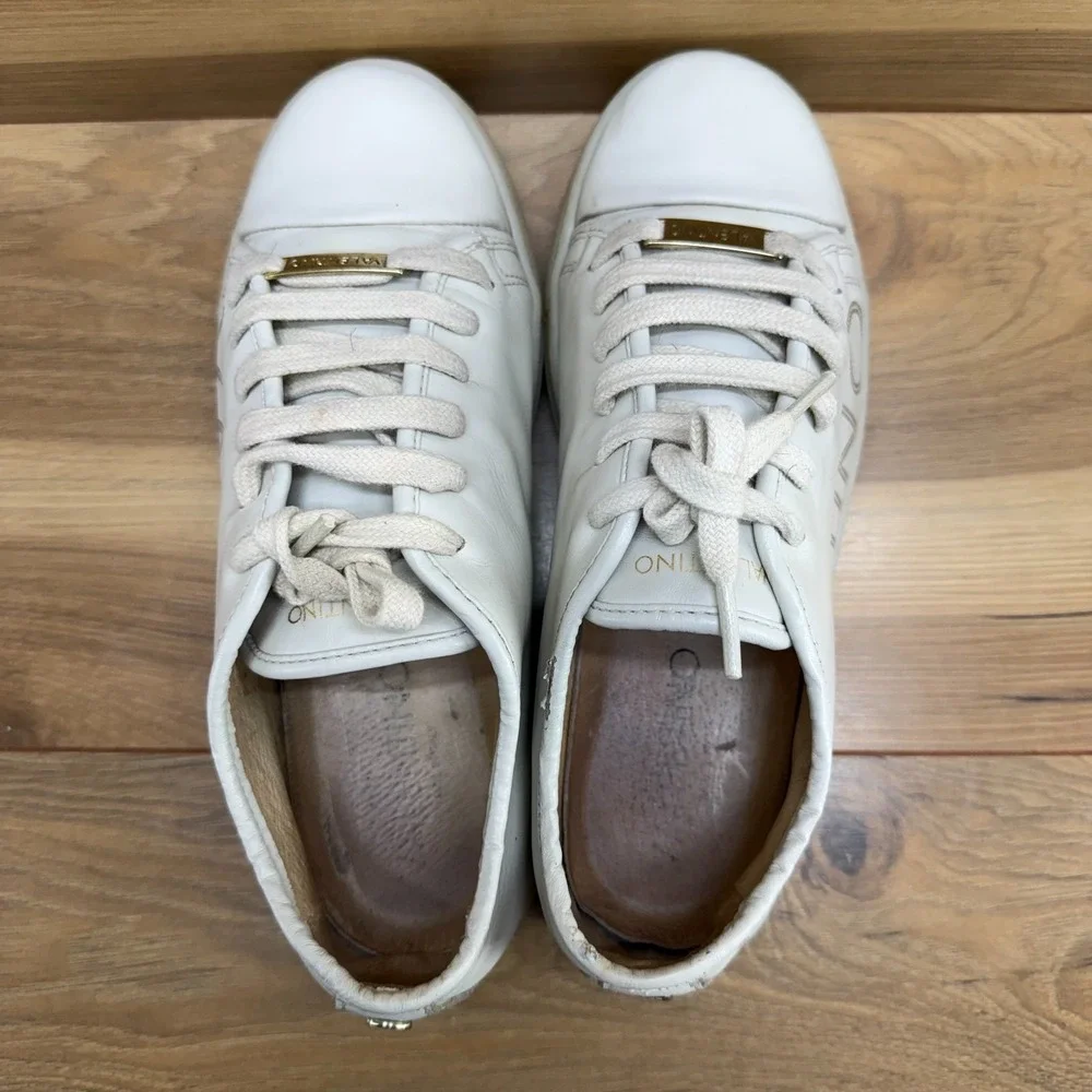 Valentino By Mario Valentino Womens 7.5 Dalia Logo Leather Platform Sneaker Bone